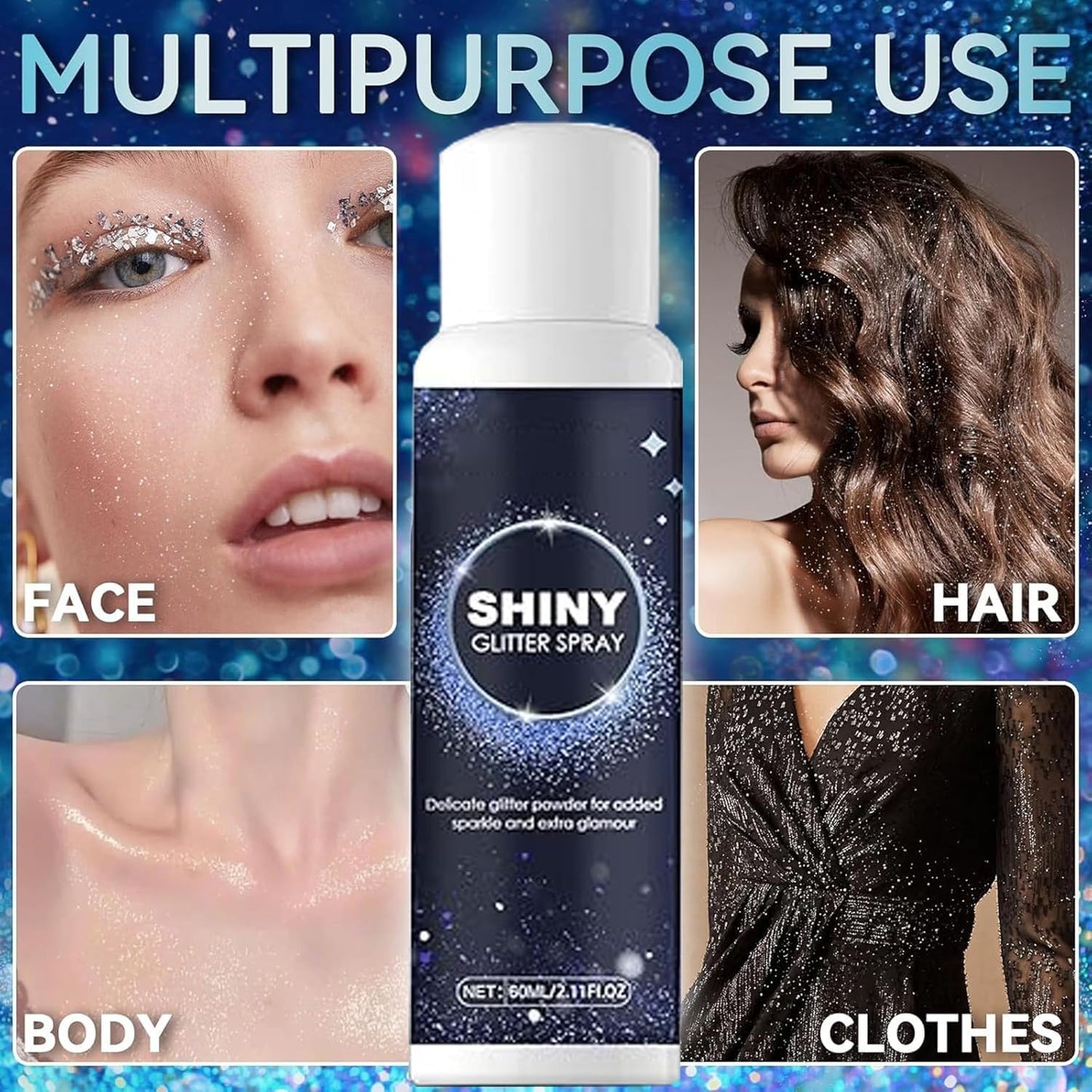 Professional Glitter Hair Spray, Glitter Spray For Body, Hair And Cloth, Long Lasting Shiny Unlimited Charm, Waterproof, Holographic,