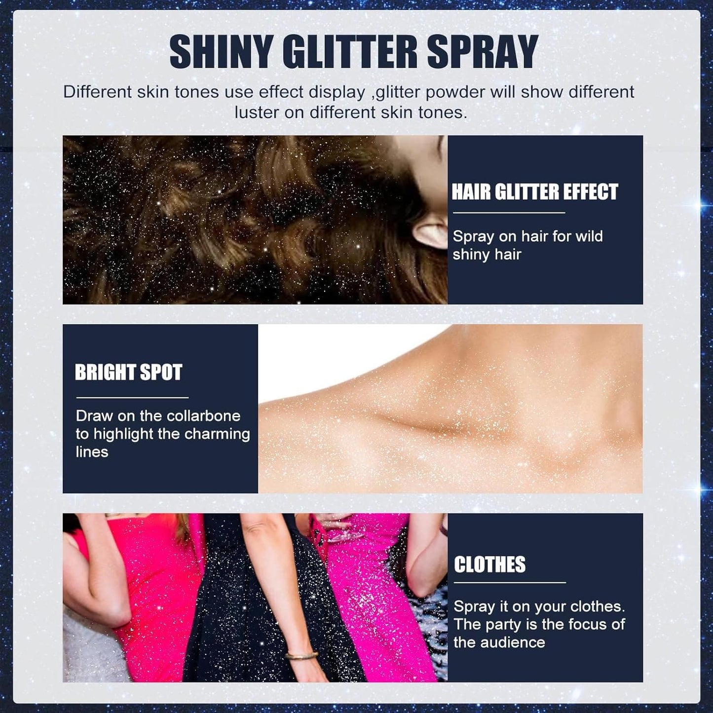 Professional Glitter Hair Spray, Glitter Spray For Body, Hair And Cloth, Long Lasting Shiny Unlimited Charm, Waterproof, Holographic,