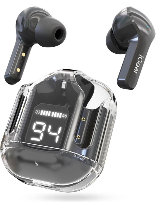 Crystal Wireless Earbuds, 30 Hrs+ Playtime, Transparent Charging Case and LED Digital Display,  (Midnight Black)