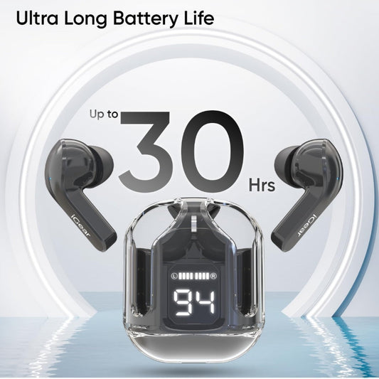 Crystal Wireless Earbuds, 30 Hrs+ Playtime, Transparent Charging Case and LED Digital Display,  (Midnight Black)
